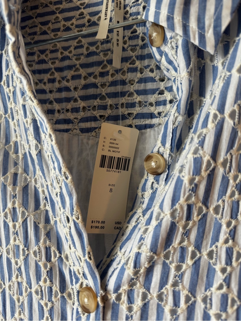By Anthropology Sleeveless Blue & White Striped Shirt Dress with Tie Belt NWT - Picture 3 of 4